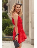 Delicate dress with a red envelope neckline PR3200 - Online store - Boutique